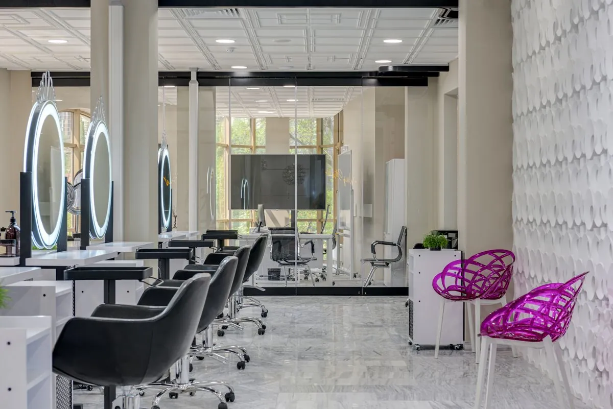 A row of styling stations
